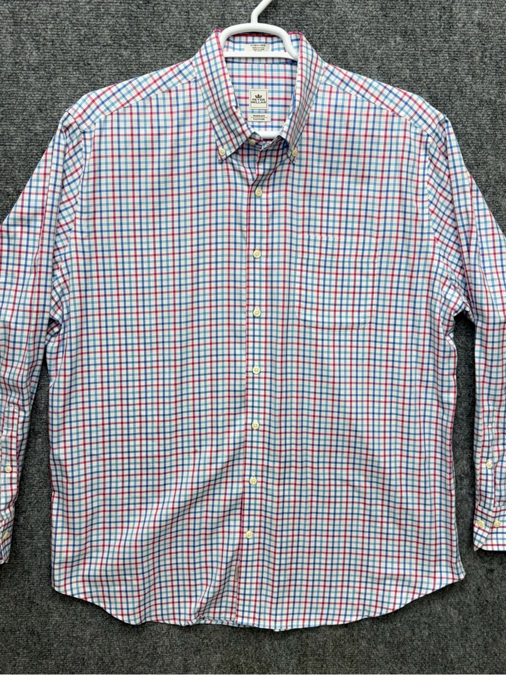 Peter Millar Nanoluxe button up shirt long sleeve men's size XL Tatersall